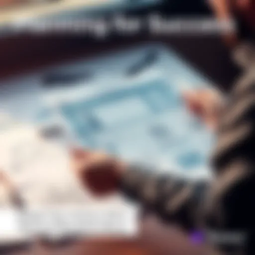 A person holding a blueprint, mapping out their goals and dreams with clear visuals and notes around them.
