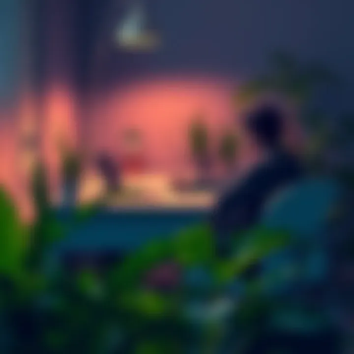 A person sitting at a table, writing down survival plans for the next decade, surrounded by plants and a laptop.