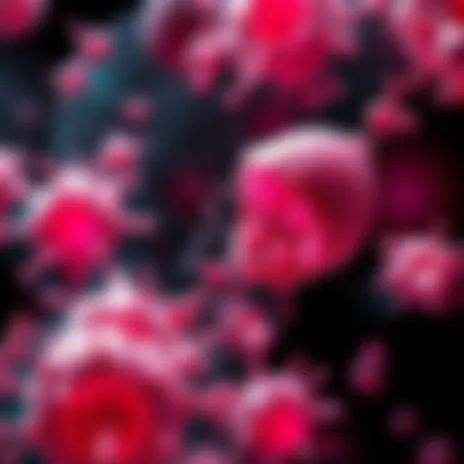 Illustration of a plant compound interacting with breast cancer cells, showing the cells breaking down as a sign of self-destruction.