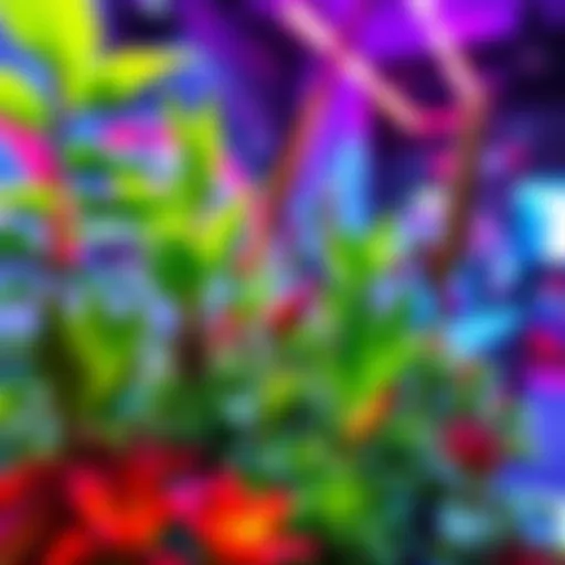 Vibrant plants in a virtual setting responding to a character's movements and interactions