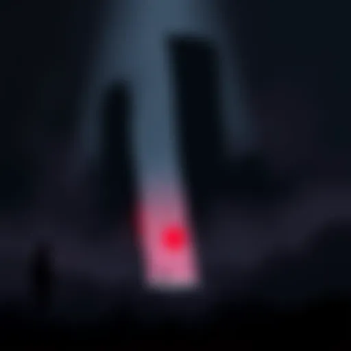 A dark, moody illustration representing uncertainty in game development, featuring abstract shapes and shadows, symbolizing Playdead's projects after Limbo and Inside.