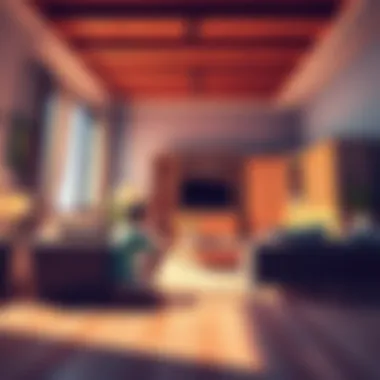 A player customizes their in-game home with various furniture pieces like couches and storage wardrobes in Sunrise Isles.