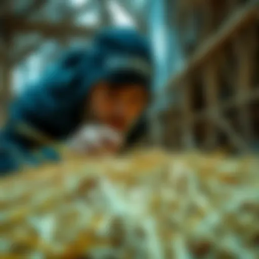 A person looking through a pile of hay in search of a needle.