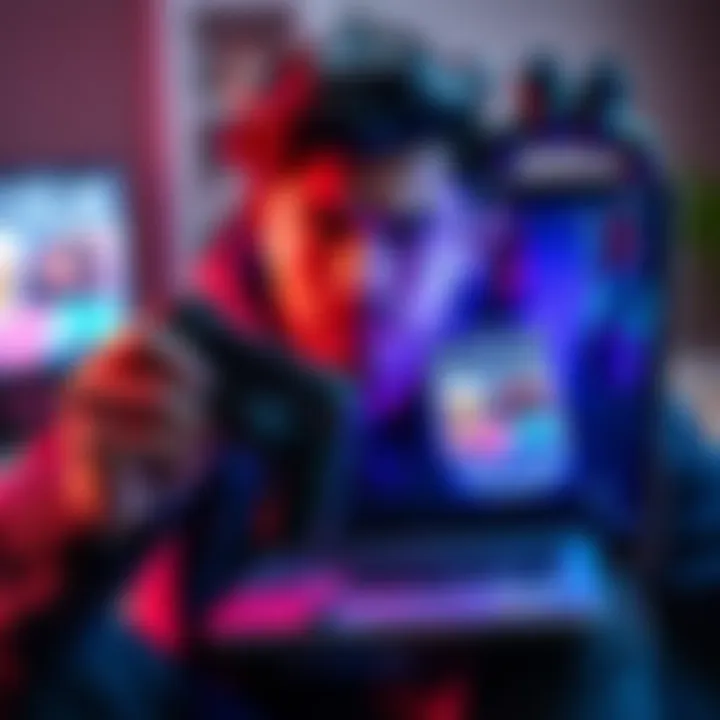 Frustrated player holds a game controller with a laptop displaying a review on screen