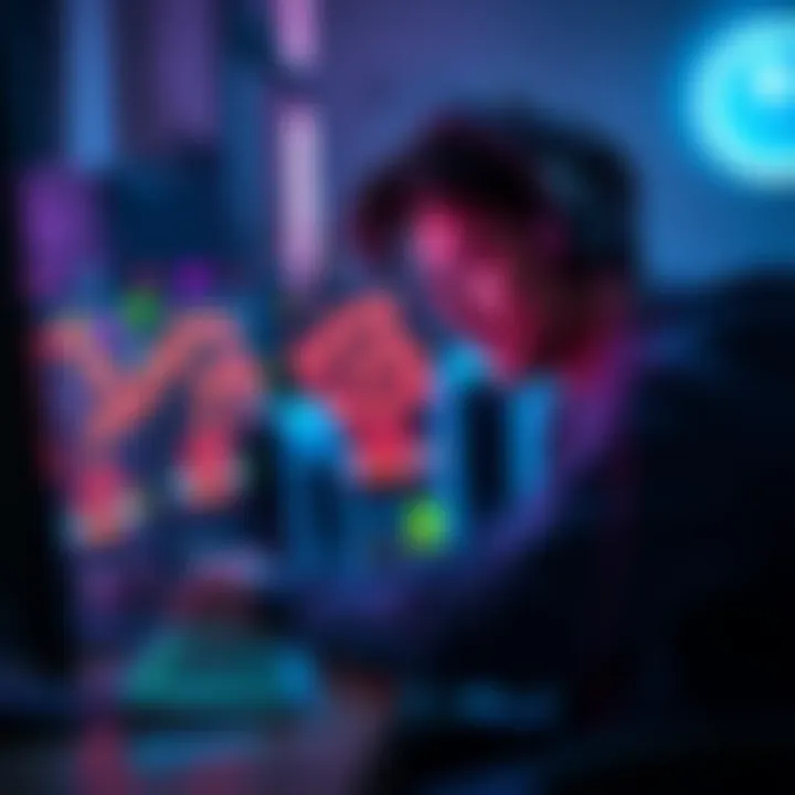 A gamer playing Balatro on a computer, focused on the screen with colorful graphics and quick action