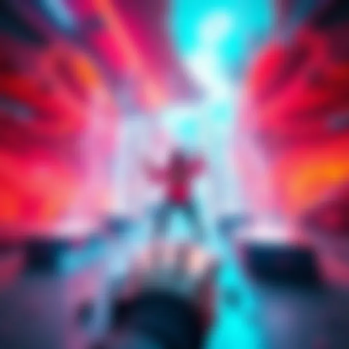 A player manipulating portals that create seismic effects in a vibrant game environment