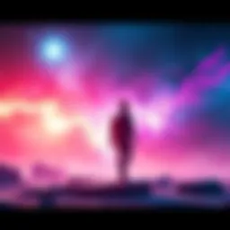 A gaming scene showing a character fading away as they move into a vibrant alternate universe filled with stars and colors, representing quantum immortality.