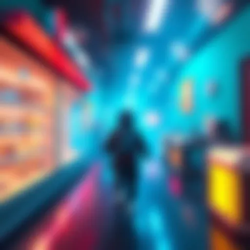 A player character moving from a shop area to the next room in a game, with bright graphics and clear pathways.