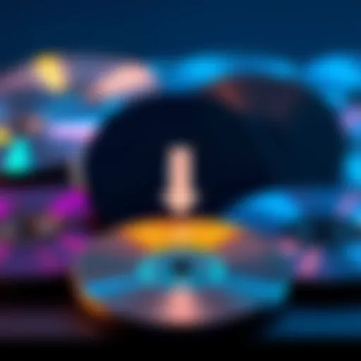 A collection of PlayStation discs and a digital game download icon being compared, highlighting the shift to digital gaming.