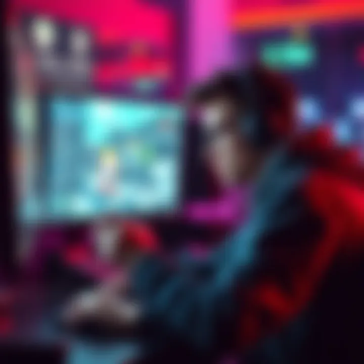 A focused playtester in front of a computer screen, providing feedback on a video game during a playthrough.