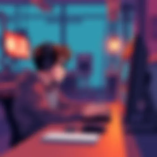 A person testing a pixel art RPG on a computer, looking focused while playing and documenting gameplay.