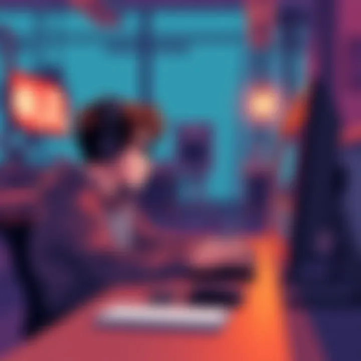 A person testing a pixel art RPG on a computer, looking focused while playing and documenting gameplay.