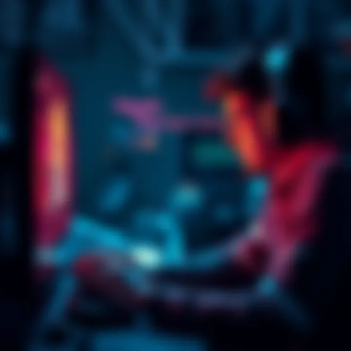 A gamer sitting in front of a computer, focused on playing the Metal Ghost Shell demo for 30 minutes while providing feedback.