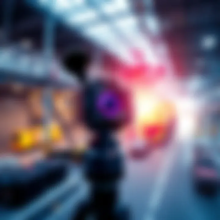 A 3D scanner capturing data from a construction site, creating a point cloud model.