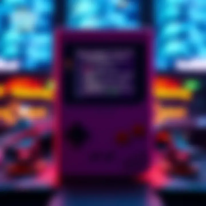 A Gameboy displaying the Pokemon Trading Card Game with code snippets around it, illustrating the AI's functionality and strategies.