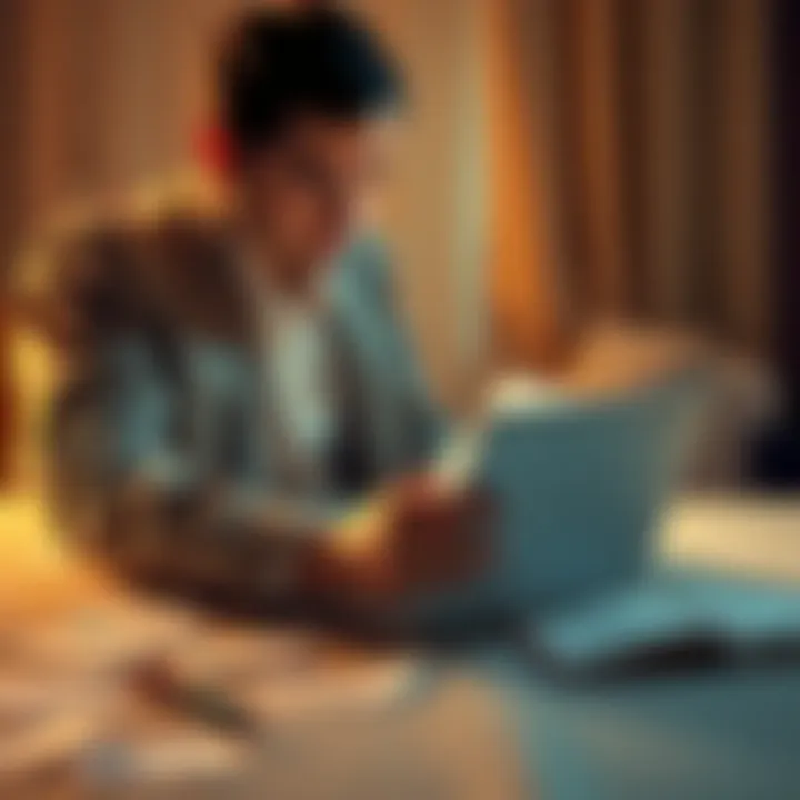 A person contemplating over a laptop with a notepad, showing mixed feelings about polished writing standards, with notes scattered around.