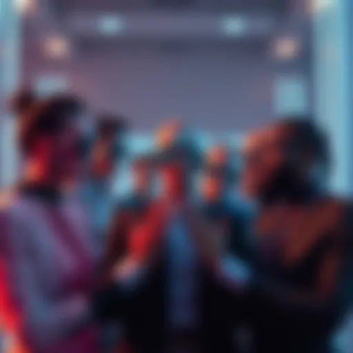 A divided group of people discussing views on artificial intelligence, with some showing right-wing symbols and others appearing skeptical.