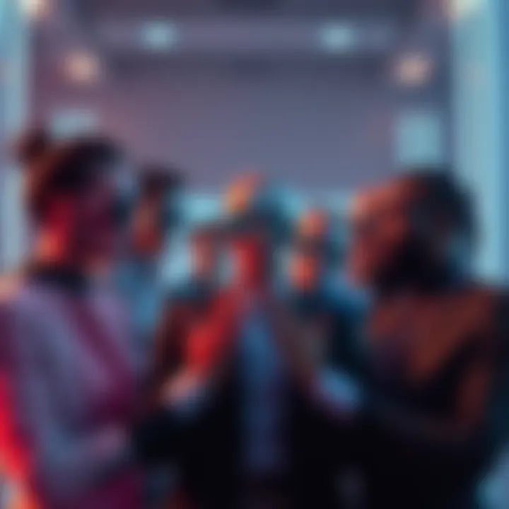 A divided group of people discussing views on artificial intelligence, with some showing right-wing symbols and others appearing skeptical.