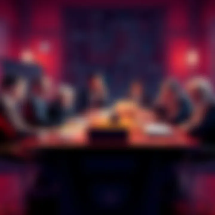A group of politicians at a table, debating AI regulation with documents and laptops around them, showing concern on their faces.