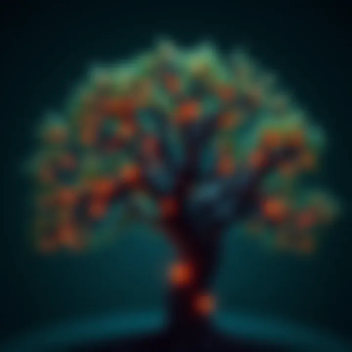 A visual representation of the Polymorphic Coded Tree, showing connections between biological systems and cognitive pathways, symbolizing growth and collective effort.