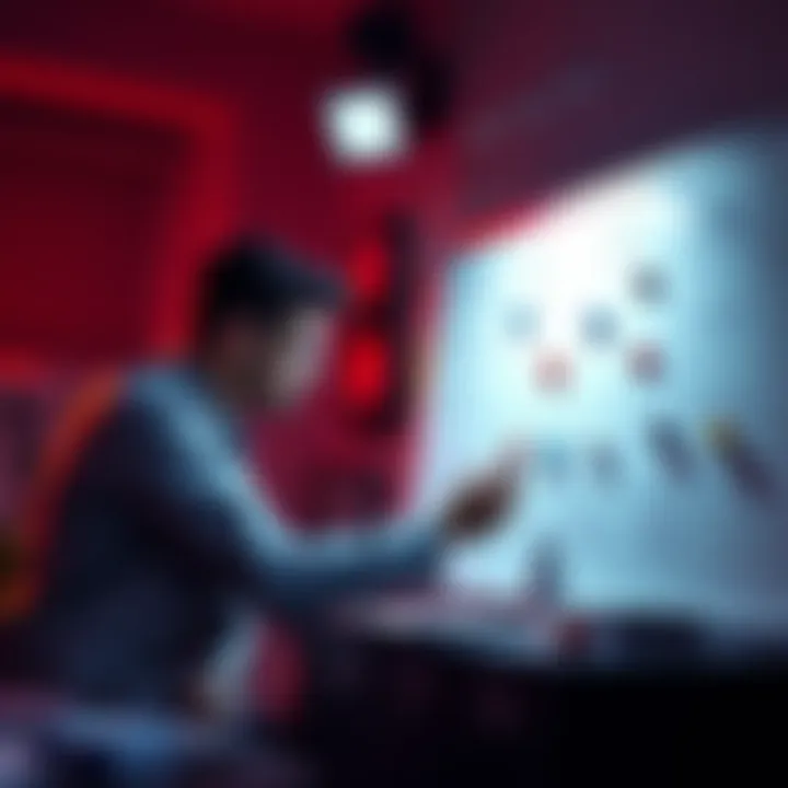 A game developer sketches out ideas inspired by Pong on a whiteboard, with turn-based game elements scattered around.