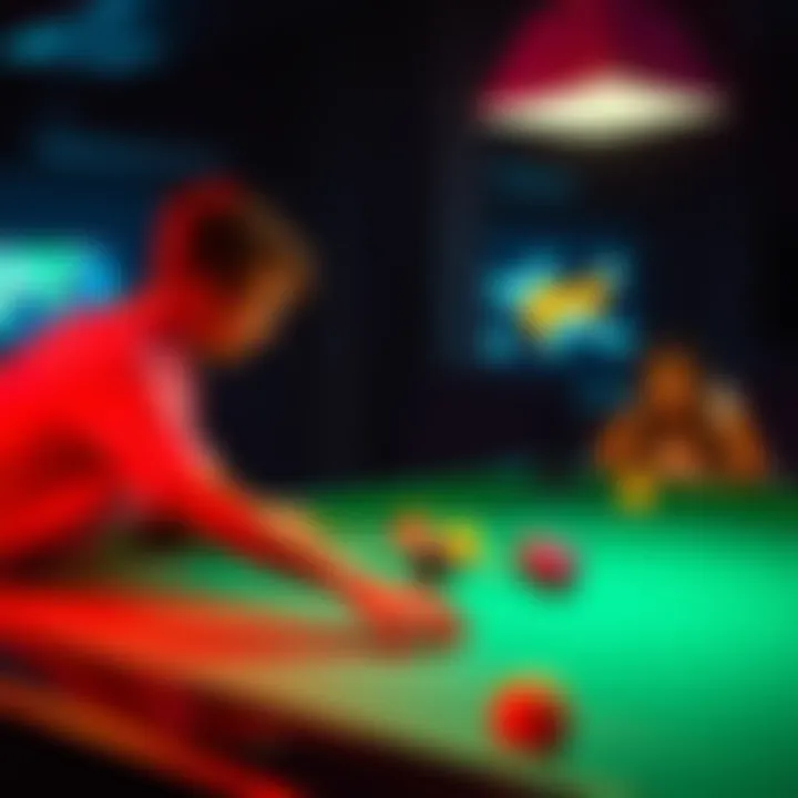 Players engaging in a lively pool game enhanced by AI-generated music, creating a vibrant atmosphere