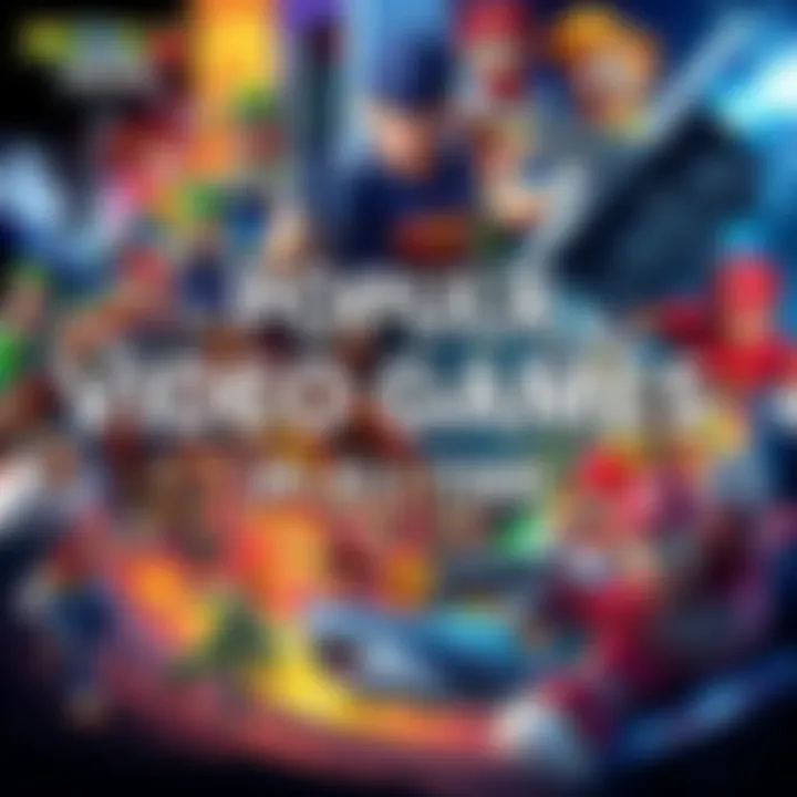 Popular Video Games Collage A colorful collage of iconic video game characters and scenes representing the most popular video games