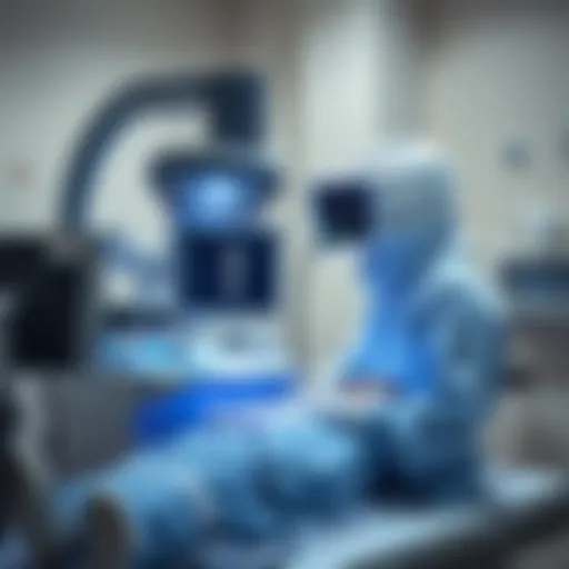 A healthcare professional using a portable medical imaging device on a patient in a clinical setting