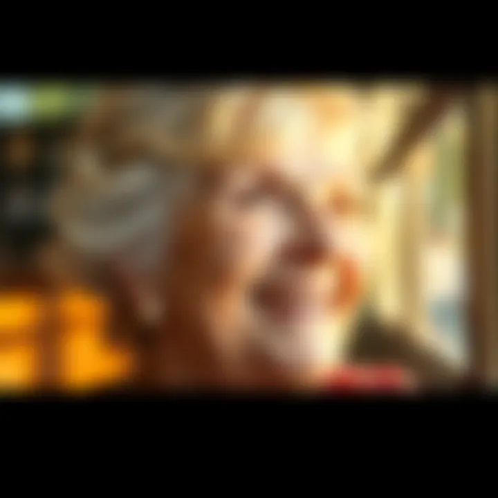 A close-up of Judy smiling, surrounded by warm natural light, reflecting her joyful spirit and community impact.