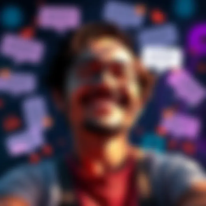 Positive Comments for Art An artist surrounded by uplifting comments generated by AI, showing relief and happiness after receiving support for their work.
