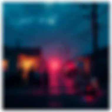 People standing outside in a heatwave, looking at darkened houses and downed power lines.
