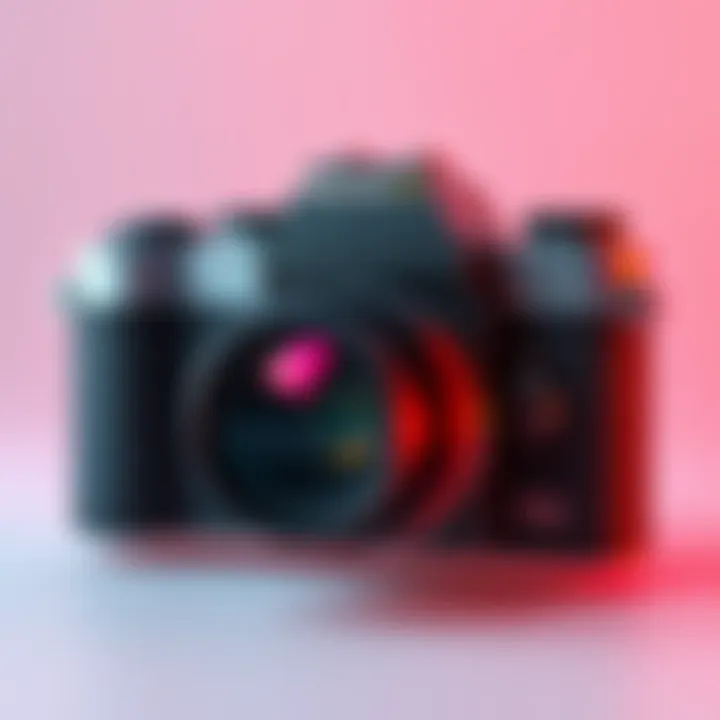 A realistic 3D model of the Praktica FX camera with unfinished textures and design details visible