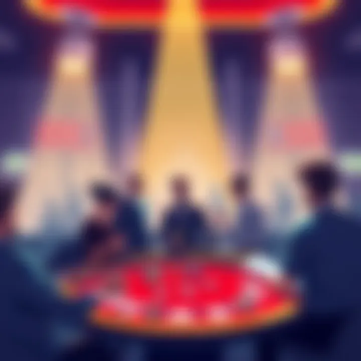 An illustration showing prediction markets being regulated like gambling with people discussing around a betting table.