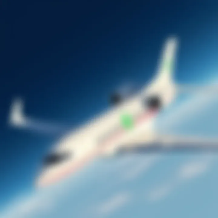 A sleek private jet flying against a clear blue sky, featuring a green financing symbol prominently displayed on the side.