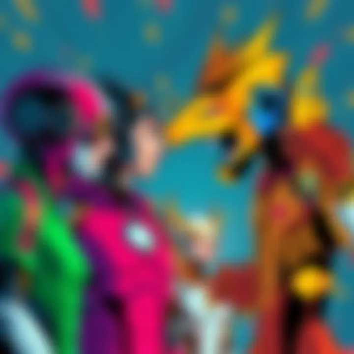 A group of colorful comic book characters representing artificial intelligence and technology, showcasing a positive interaction with humans.