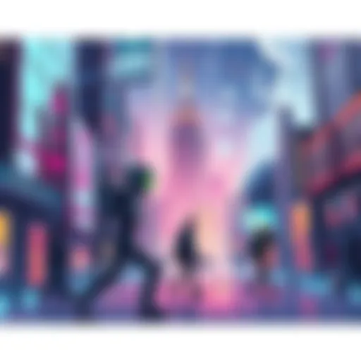 A vivid illustration from a pro-AI comic showing a futuristic cityscape with robots and humans interacting creatively, conveying themes of technology and art.