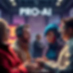 A group of people discussing AI technology, one side showing support while the other side shows resistance, highlighting ideological differences.