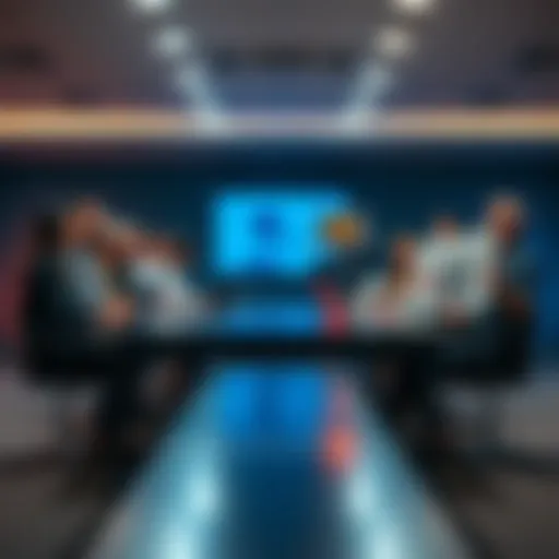 A group of people on either side of a table, some supporting AI technology with laptops, others opposing it holding signs, showing the divide in opinions on AI.