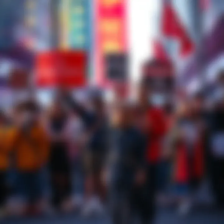 A group of diverse people holding signs supporting AI innovation and freedom from censorship, standing strong in a public space.
