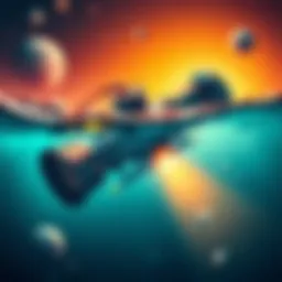 An illustration showing advanced probe technology exploring both space and underwater environments, highlighting cutting-edge features and applications.