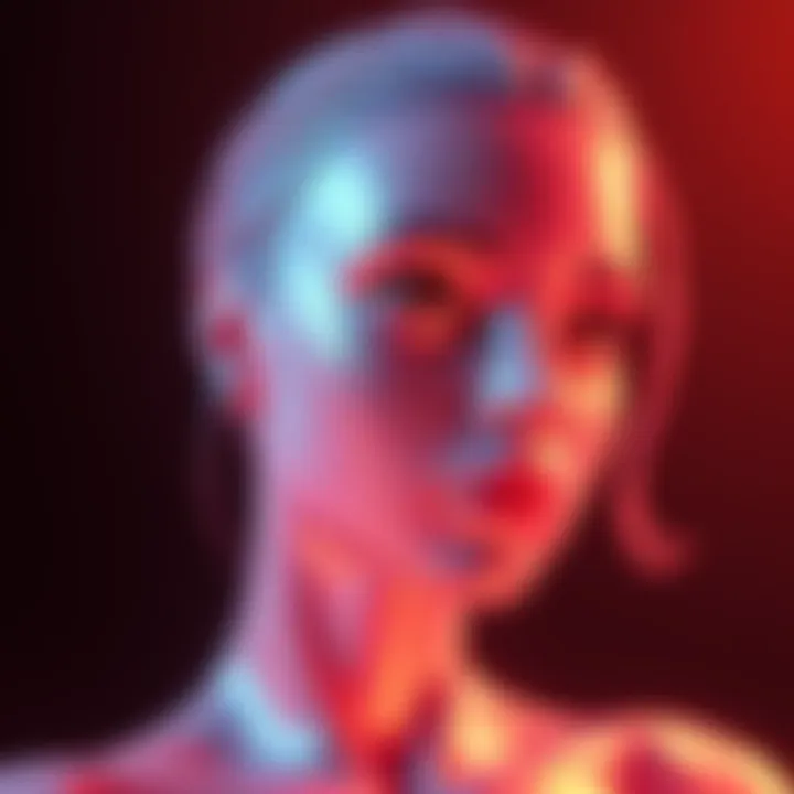 An animated character model displays soft shifting hues and sparkling skin textures created with nodes in a game design environment.