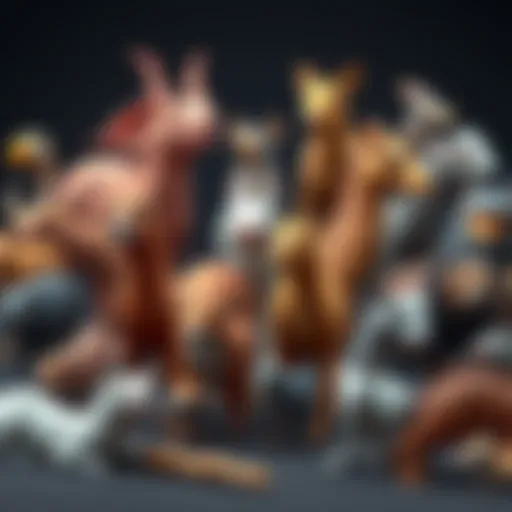 A variety of unique animal shapes created from a single input model, showcasing diverse features and designs.