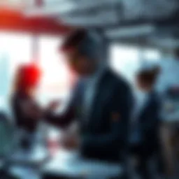 Business team collaborating with agentic AI technology to improve productivity and efficiency in a modern office setting