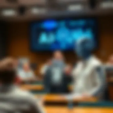 Professor Speaking on AI A university professor passionately discussing the implications of AI on future generations in a classroom setting