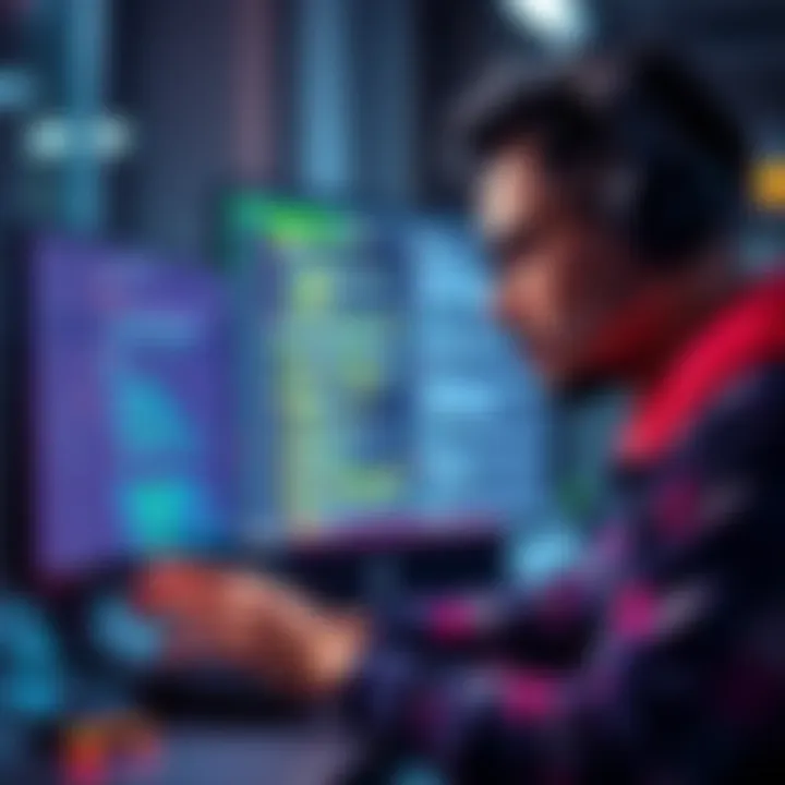 A programmer reviews the Gemini 2.5 Pro features on Google AI Studio, highlighting its advantages over the website version, with code on the screen and focused expression.