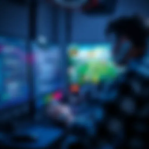 Person programming a video game on a computer, with code and game graphics visible on the screen