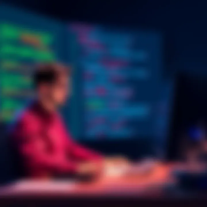 A programmer sitting at a desk, looking stressed while multiple code suggestions appear on the screen from AI tools.