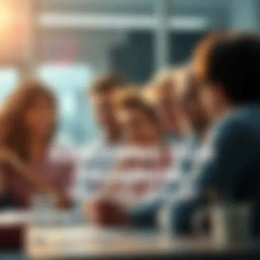 A group of diverse people engaged in discussion about future plans and achievements, symbolizing collaboration and evaluation.