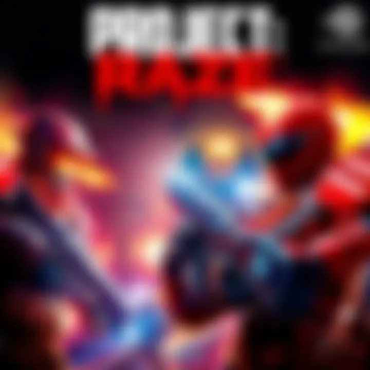 Project: RAZE Game Launch Project: RAZE showcases vibrant graphics with intense action from a first-person shooter perspective, featuring classic game elements reminiscent of DOOM and Unreal Tournament.