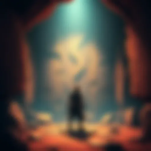 A player stands at a fork in a cave with ancient markings on the walls, contemplating their path.